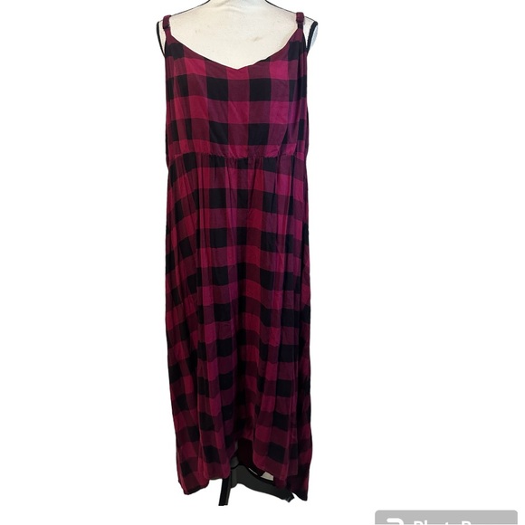 Torrid Burgundy Blaek Gingham Plaid Challis High Low Maxi Dress Sz 4 - Picture 5 of 16